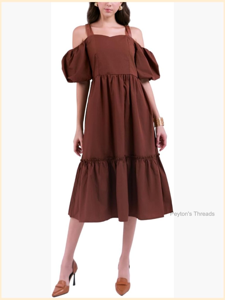 Woven Flared Midi Dress With Cap Sleeves Casual Party Dress